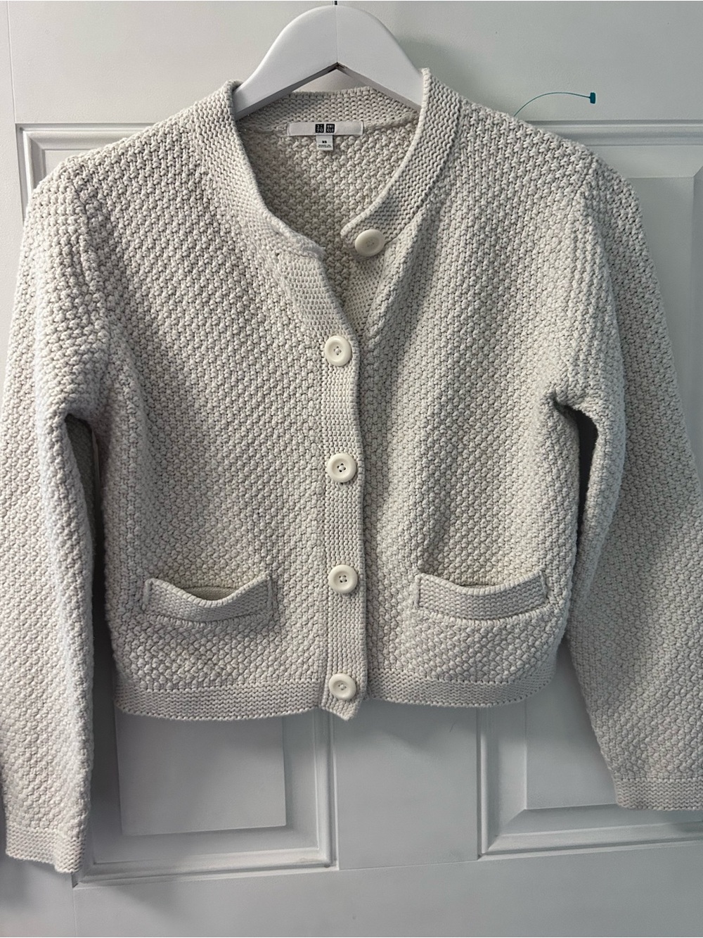 UNIQLO Cream Textured Knit Button-Front Cardigan